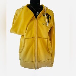 #36 LUCKY BRAND ~ Unisex Mustard Yellow Distressed Zip Hoodie w/LB Logo Pockets